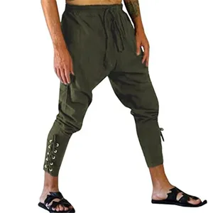 Men medieval vintage harem pants cuffed drawstring casual pirate trousers big and tall