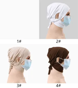 Bonnet chimiothérapie noué femme coton mercerisé trou oreille hijab coloris affichage détail