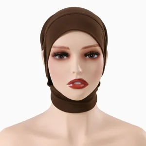 Femme coton sous-casque hijab bonnet chimio respirant couleur unie cache-cou foulard