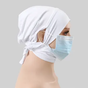 Femme blanc coton nouer hijab casquette réglable trou d'oreille chimio chapeau vue de côté