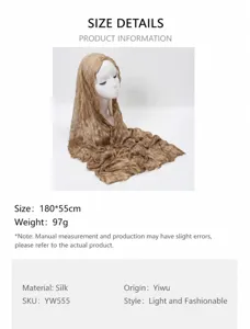 Plain crinkled tencel scarf detail showing texture and size parameters for women.