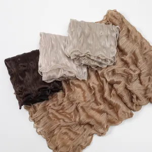 Women Fashion Solid Color Pleated Long Scarf Lightweight Polyester Shawl Wrap Versatile Daily Accessories