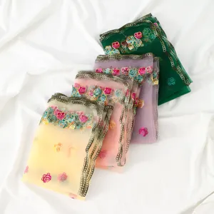 Women's Lightweight Floral Embroidered Polyester Long Scarf Fashion Travel Beach Sun Protection Shawl Head Wrap
