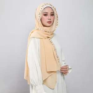 Women's Fashion Chiffon Long Scarf Gradient Floral Lace Trim Versatile Solid Color Headscarf Ethnic Shawl