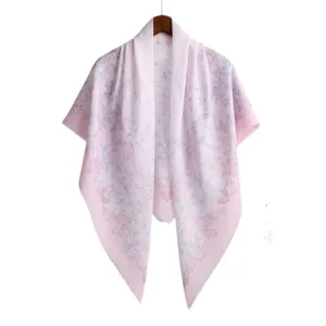Spring pink floral voile square scarf versatile comfortable fashion stylish head shawl turban