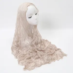 High-end solid color Tencel crinkled long scarf, elegant versatile women's ethnic style shawl.