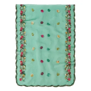 Women's light green embroidered long scarf, lightweight breathable fashion travel shawl.