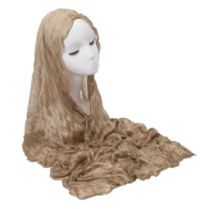 Women Solid Crinkled Hijab Scarf Lightweight Breathable Shawl Wrap Elegant Daily Casual Wear