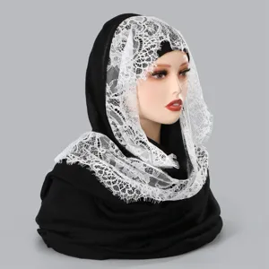 Women Modal Scarf Long Shawl Wrap With Elegant Lace Trim Solid Color Fashion Versatile Neck Scarf