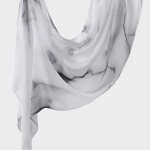 Women ink gradient long scarf, elegant digital printed sheer voile shawl detail view.