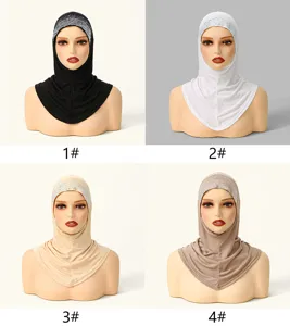 Rhinestone detail and comfortable fabric of the stylish Muslim hijab cap for daily wear.
