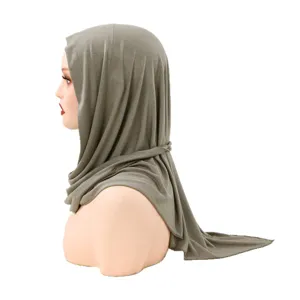 Solid color mercerized cotton women hijab Muslim fashion breathable gray green shawl wrap