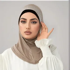 Ethnic rhinestone solid color chin wrap hijab casual comfortable headscarf fashion cap