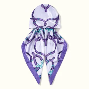 Satin cavallo cintura stampa sciarpa cappello dettaglio, eleganti donne moda lungo coda turbante.
