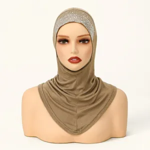 Elegant rhinestone hijab cap for women, comfortable stretch jersey material with sparkling crystals.