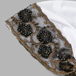Exquisite beaded lace mesh detail view of stylish women versatile cap headwear accessory.