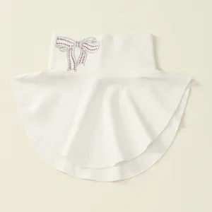 Falso collo bianco in dralon con fiocco in strass, scaldacollo invernale caldo donna.