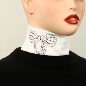 Finto collo staccabile con fiocco strass inverno caldo velluto collo alto bavaglino donna