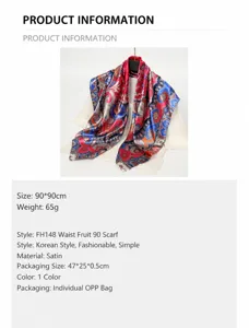 Korean style vintage fashion satin paisley print square scarf for women versatile chic