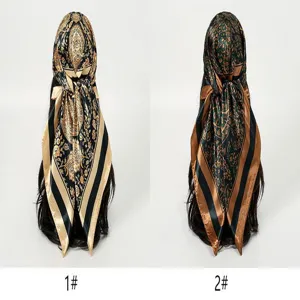 Retro paisley print satin square scarf for women, elegant hair scarf and chic neck accessory.