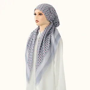 Digitaler Druck gewellter Rand Hijab für Damen Mode Alltag stilvoll bequeme Kopftuch Kappe