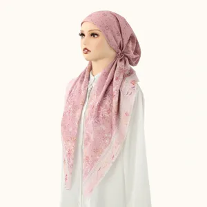 Floral bedruckte Wellenkante Muslim Hijab Turban Kappe Damen Kopfbedeckung modischer Schal