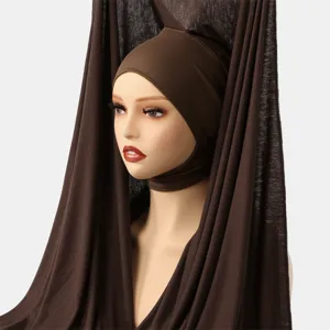 Set hijab in cotone mercerizzato, morbido copricapo marrone e lunga sciarpa donna.