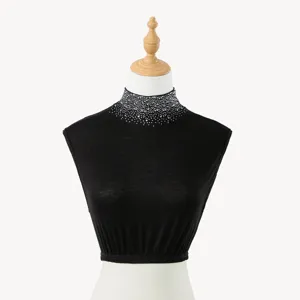 Womens Fall Winter Fashion Detachable Fake Collar Solid Color High Neck Starry Rhinestone Warm False Collar Blouse Detachable Half Top Accessories