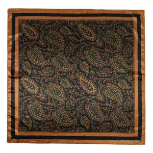 Vintage paisley square satin scarf for women, elegant retro neckerchief and hair scarf.