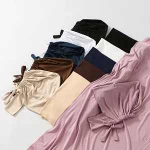 Set hijab istantaneo in cotone mercerizzato, cuffia tinta unita con lunga sciarpa e nastro.