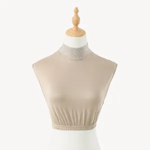Detailed view of the stylish rhinestone mock false collar, perfect for versatile daily autumn wear.