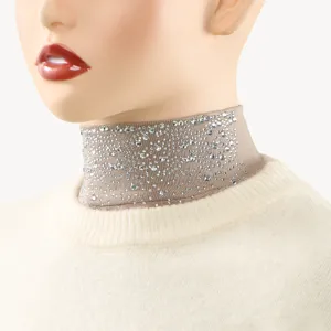 Stylish rhinestone detachable mock neck collar, comfortable elastic winter fashion accessory.
