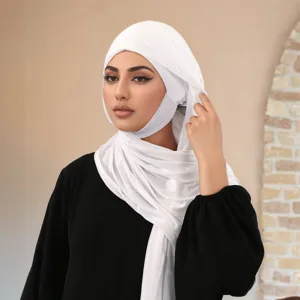 Donna cotone mercerizzato hijab istantaneo sciarpa, copricapo monocolore comodo set.