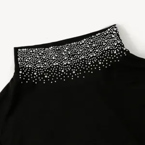 Black mock neck false collar featuring stunning starry sky hot-fix rhinestones detail.