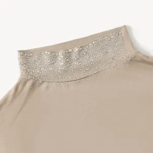 Rhinestone mock fake collar, detachable knitted turtleneck half top for women daily wear.