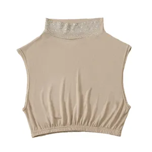 Women winter rhinestone mock false collar solid color detachable turtleneck bib top