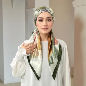 Donne Moda Raso Stampato Cappello Turbante Versilatile Sciarpa Avvolgi Testa Floreale Eleganti Accessori Capelli