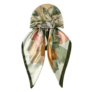 Copricapo turbante in satin con stampa floreale da donna moda elegante berretto effetto seta