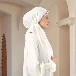 Bonnet turban blanc strass pour femmes, hijab coiffe élastique souple et confortable