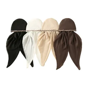 Ensemble bonnet foulard extensible femme, élégante strass décoration couleur unie turban souple.