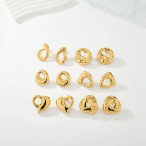 Pendientes Botón Acero Inoxidable Irregular Hueco Redondo Nicho Diseño Texturizado Corazón Geométrico Oro Metálico Pendientes Mujer Joyería