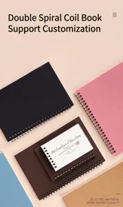 Detailed view of minimalist spiral notebooks available in multiple colors and sizes