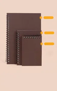 Detailed size comparison of A5, A6, and A7 retro kraft thick spiral notebooks