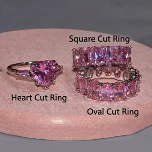 Hip Hop Rosa Strass Ring Für Damen Geometrisches Herz Rechteck Oval Rosa Edelstein Ewigkeit Ring Versilberter Kupfer Schmuck