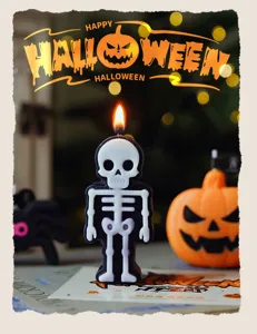 Vela aromática con forma de esqueleto para decoración de Halloween con calabaza