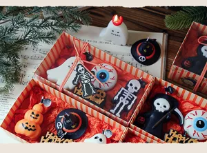 Vista detallada del set de regalo de velas aromáticas de Halloween, fantasma y calabaza
