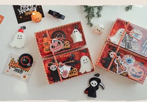 Set de regalo de velas aromáticas de Halloween de soja con formas de calabaza y fantasma.