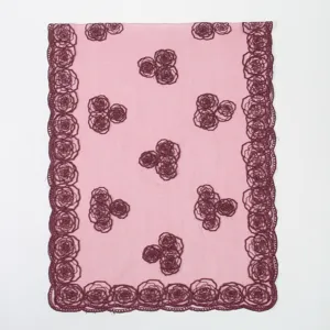 Women pink floral embroidered mesh scarf summer elegant long sheer shawl head wrap sun protection