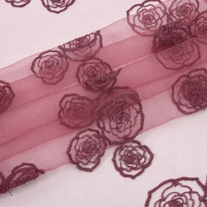 Sheer embroidered rose long scarf women lightweight floral veil summer fashion sun shawl