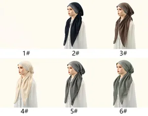 Cross-border new rhinestone cotton linen turban hat solid color Muslim headscarf for women